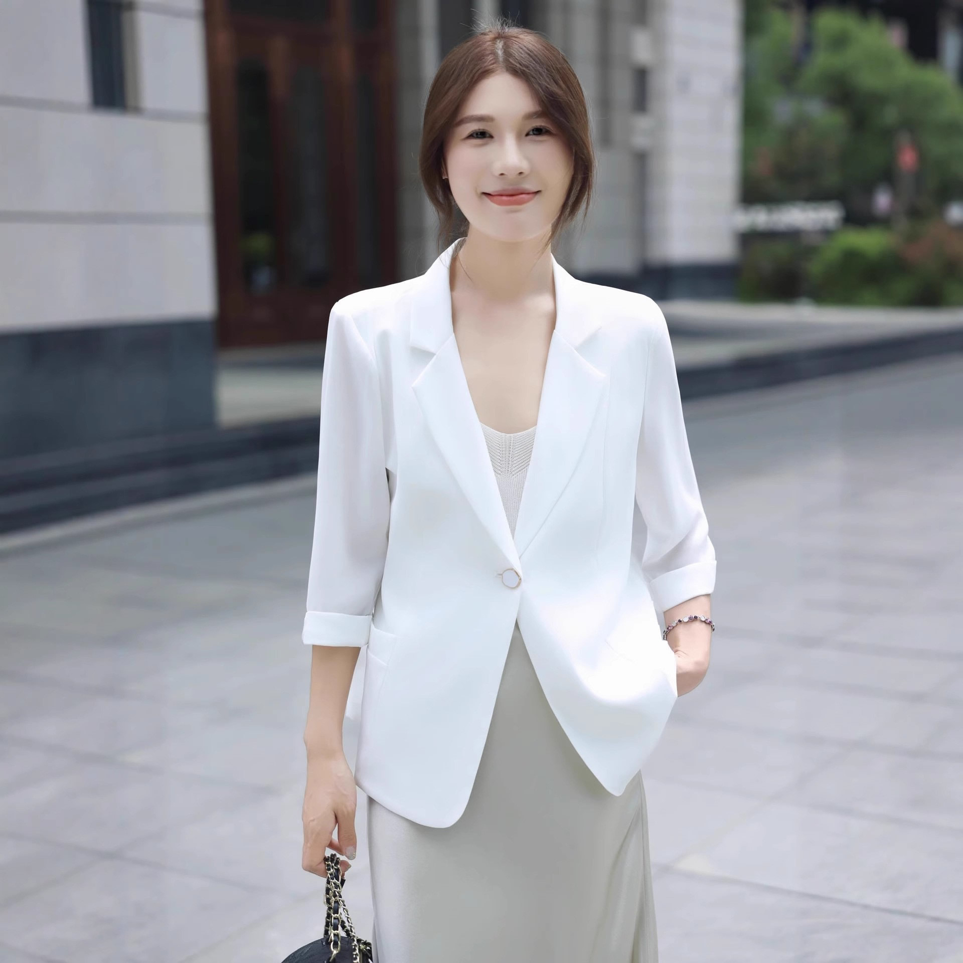 春夏季新款休闲小西装外套女显瘦七分袖职业小西服防晒上衣现货