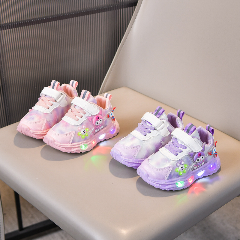 2026 Spring New Cartoon Glowing Casual Soft Sole Sneakers for Baby Girls with Flashing Lights, Foreign Trade Girls' Sneakers