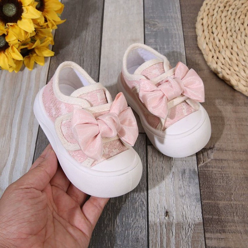 Дети 1 весна и осень холст обувь мягкая подошва детская обувь детская обувь обувь бант доска обувь для девочек иностранная обувь для девочек 2