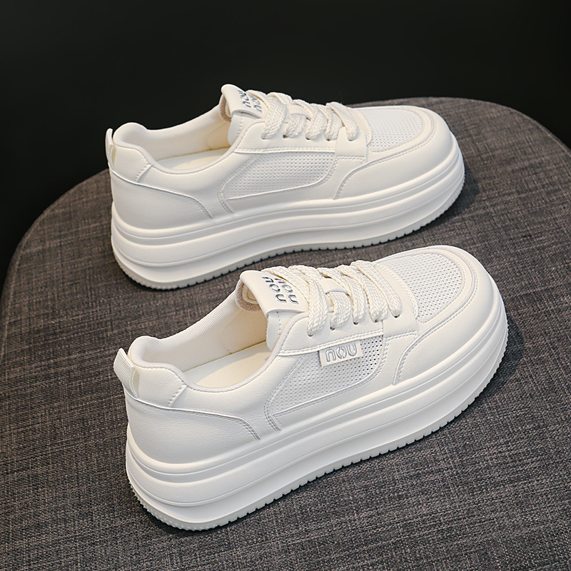 Genuine Leather Thick-soled Height-increasing White For Women, 2026 Summer New Korean Version, Versatile Mesh_vogvips.com