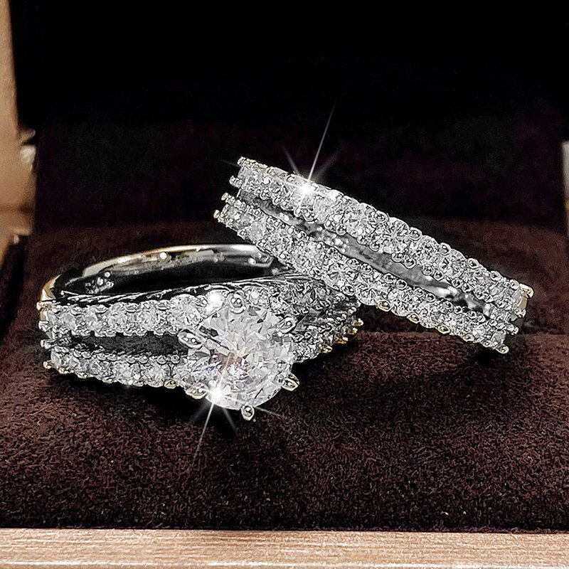Stackable Plain Band And Tiny Cubic Zirconia Ring Set In Minimalist European Style. Perfect For Work, Daily And Casual Wear. Hypoallergenic And Tarnis_voghion.com