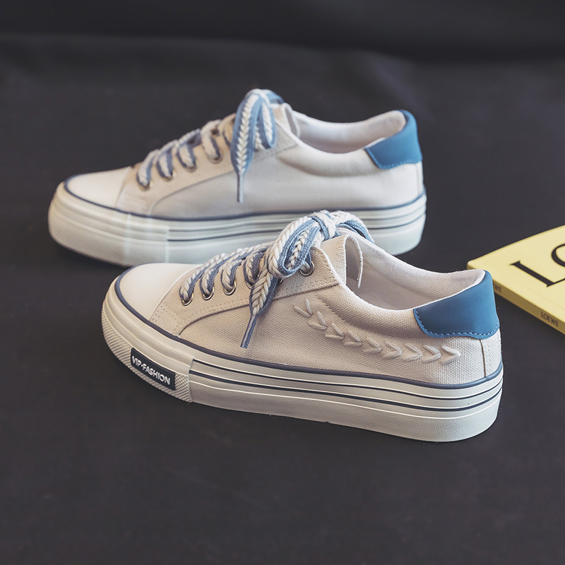 Zapatos de lona de suela gruesa para mujer, zapatillas bajas de trigo retro ins, zapatos de tela de estilo preppy, HD-102, primavera image 4