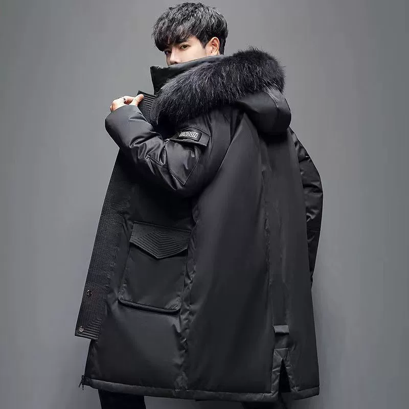 2024 новая корейская версия толстого зимнего корейского пуховика мужской средней и длинной белой утки пуховик студент теплая куртка мужской