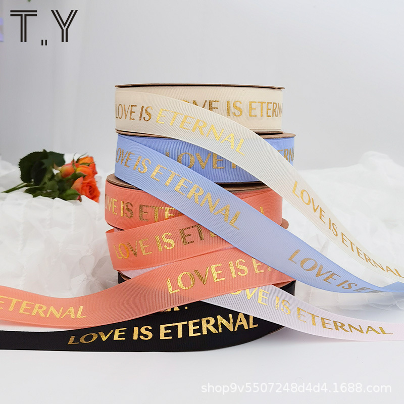 2.5cm烫金螺纹缎带 韩版彩带缎带 花束装饰彩带缎带 花店花材用品