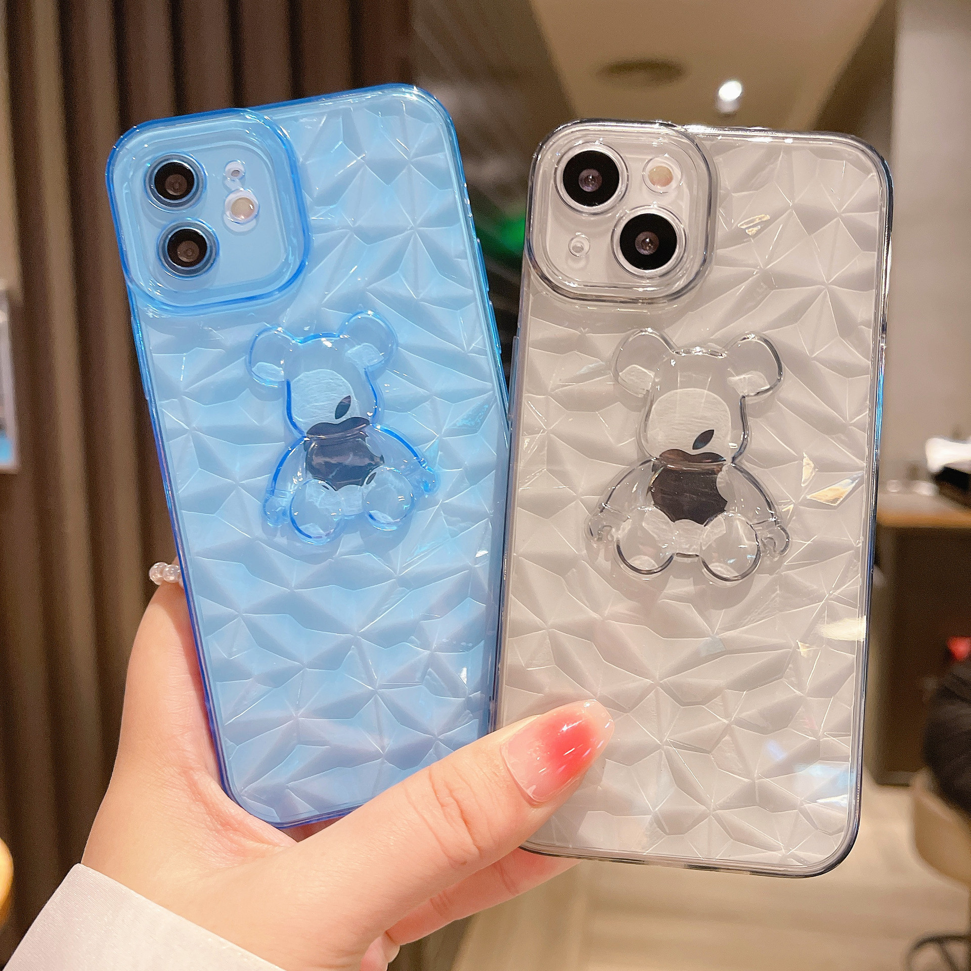 Diamond Pattern Transparent Bear Pattern Suitable For Iphone Mobile Phone Case display picture 1