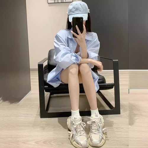 2026 spring and summer lazy loose long-sleeved solid color sun-proof shirt short skirt two-piece fashionable temperament lazy suit