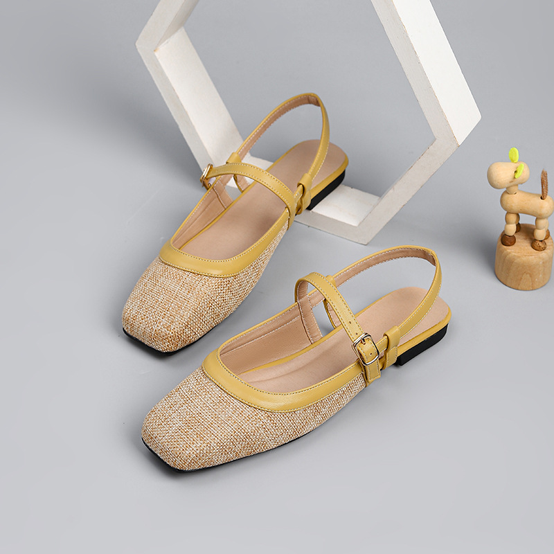 2026 Spring and Autumn New Style Shallow Square-Toe Flat Shoes for Women, Versatile and Comfortable Commuting Shoes, Woven Patchwork Mary Jane Shoes