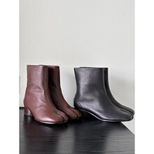 外贸原单mm62025新款真皮分趾靴女短靴粗跟分脚趾小踝靴皮靴