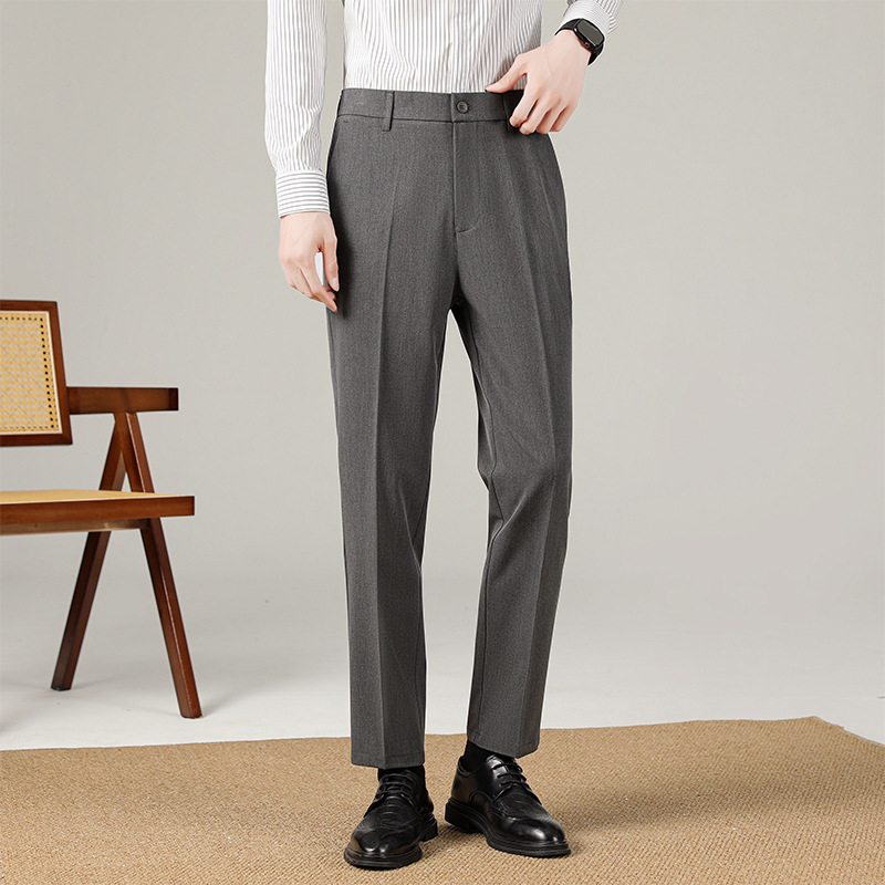 Men's Nine-Point Dress Pants for Summer, Business Formal Straight-Leg Casual Trousers with a High-End Drape and Slim Fit