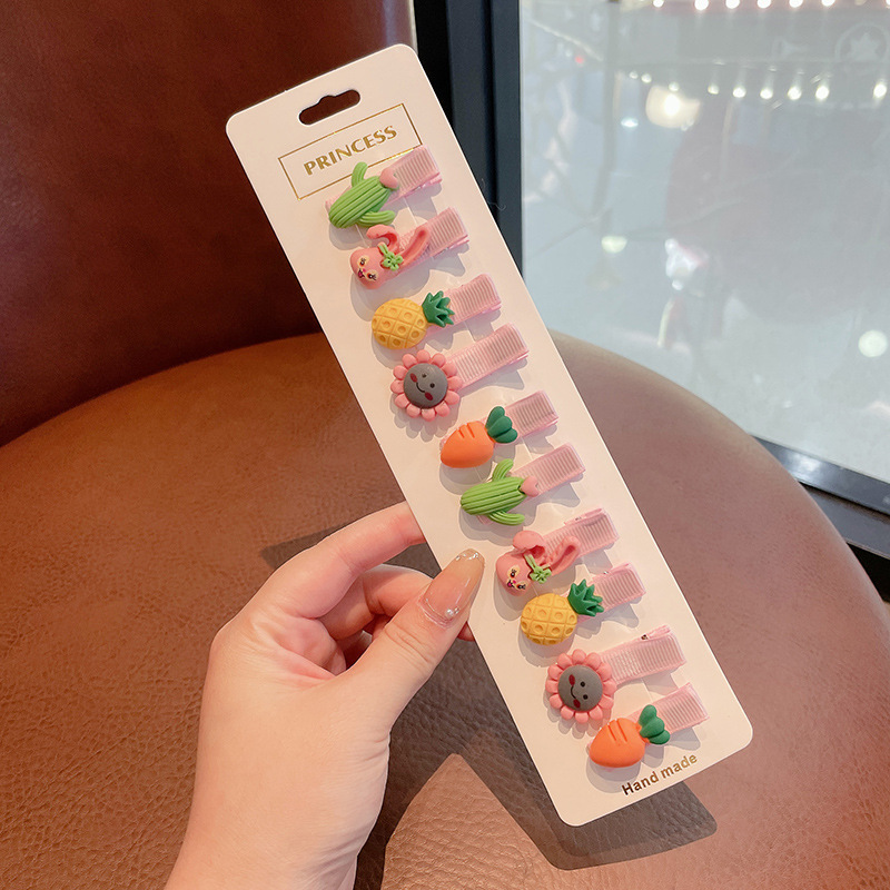 Borde de los niños de dibujos animados cubierto tela pequeña horquilla Linda niña horquilla lado flequillos clip accesorios para el cabello tocado al por mayor