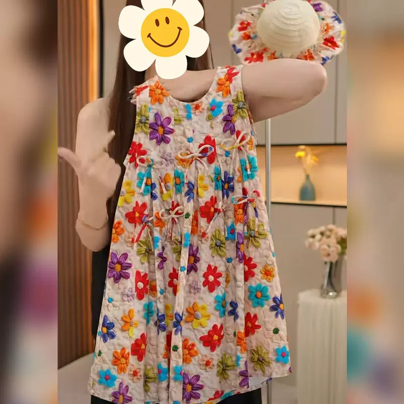 女童夏季连衣裙韩系印花无袖背心裙2025新款儿童洋气碎花大童裙子