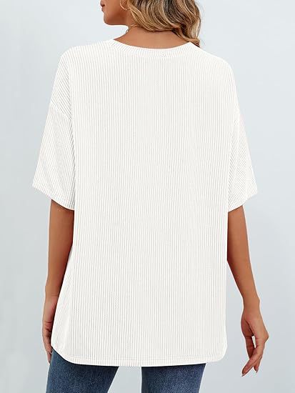 cross-border European And American Women's Summer Short-sleeve Pocket Top, Oversized Round-neck Textured Casual_ecoleips.com