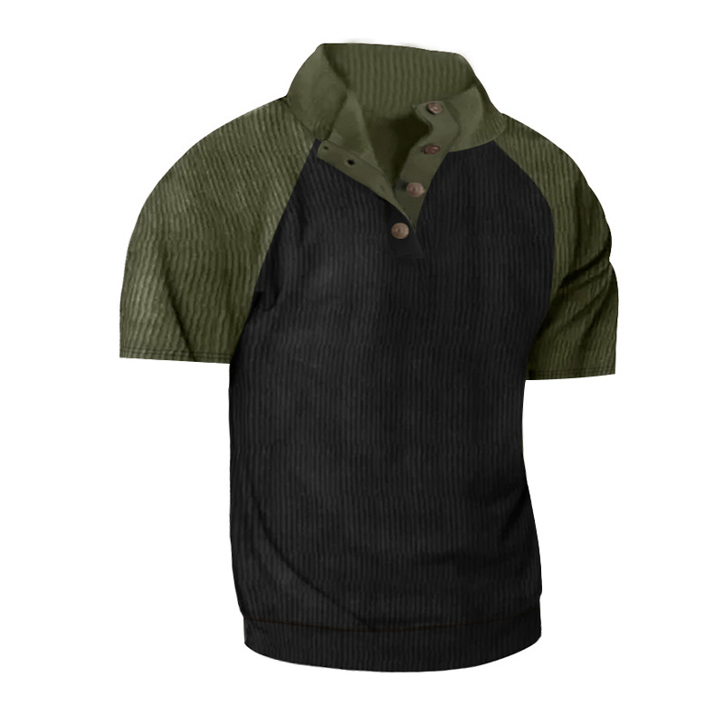 Verano transfronterizo para hombres al aire libre raglán de manga corta comercio exterior Amazon casual cuello alto deportes pana camiseta para hombres