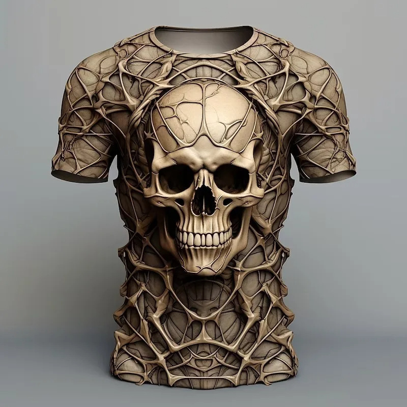 Dropshipping Cross-Border Hot-Selling Skull Armor Men's T-Shirt 3D Printed Fashion Trendy Printed Round Neck Short Sleeves