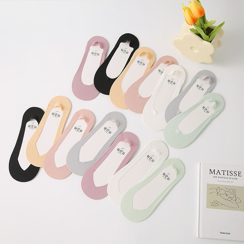 Any cut Ice Silk boat Socks women's summer ultra-thin non-slip socks Japanese style non-slip cotton invisible yarn mesh socks