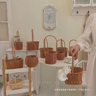 Rattan hand-held flower arrangement floral art imitation rattan hand-woven florist willow flower basket living room ornaments photo pastoral basket