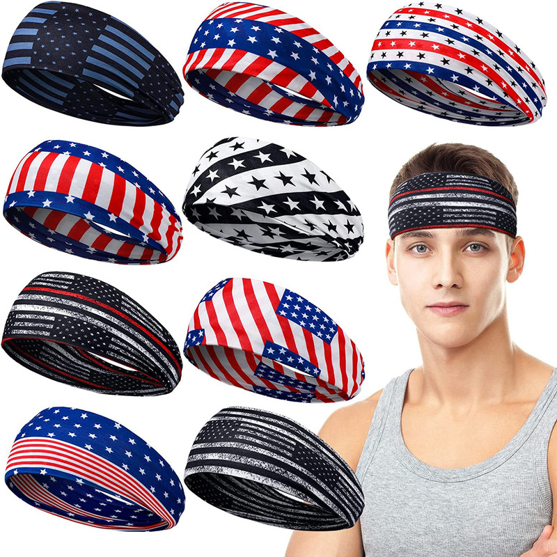 American Flag Independence Day Star Element Men's and Women's Fashion Hot Selling Sweat Absorbing Yoga Running Sports Hair Band Headband