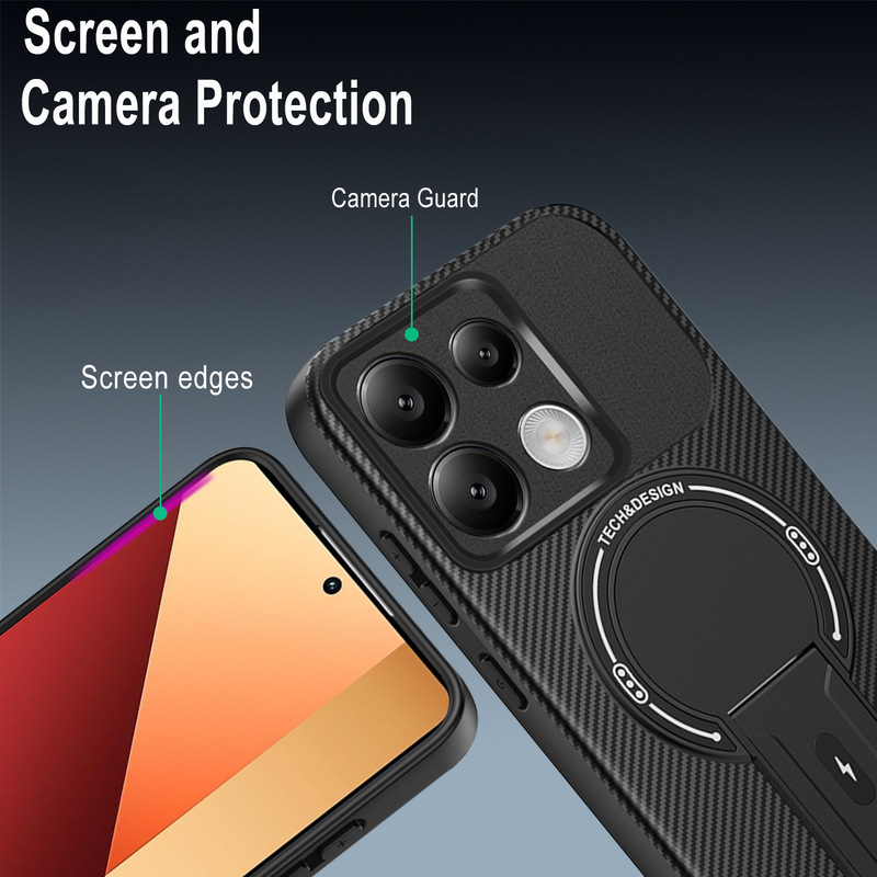 新款适用于小米POCO F7品盾碳纤维纹磁吸手机壳红米15C支架保护套|undefined