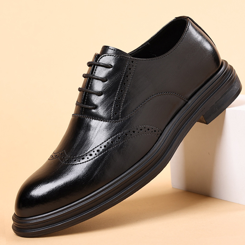 Height-Increasing Brogue Leather Shoes 8cm Breathable Men's Youth Height-Increasing Shoes Men's 6cm Spring Wedding Groom's Shoes