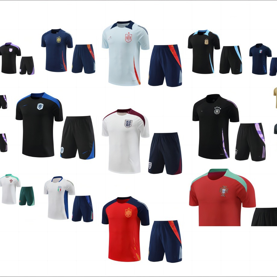 2425 새로운 국가 대표팀 유럽 컵 축구 유니폼 짧은 소매 훈련 팀 유니폼 포르투갈 네덜란드 프랑스 브라질 세트