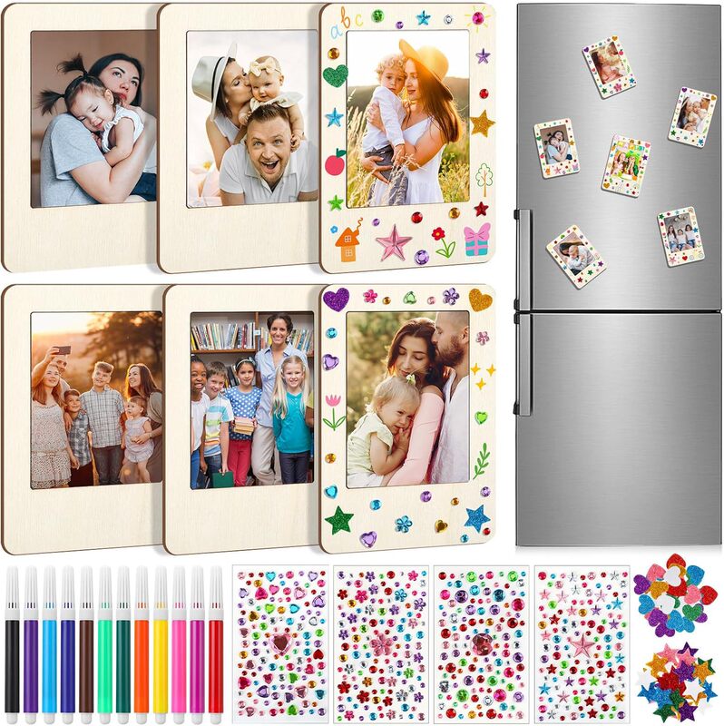 Cross-Border Amazon Handmade Wooden Photo Frame Unfinished Magnetic DIY Photo Frame Mini Wooden Refrigerator Magnetic Frame