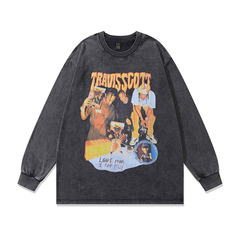 TKPA American-style trendy brand retro water-washed distressed heavy pure cotton base top men's casual long-sleeved T-shirt