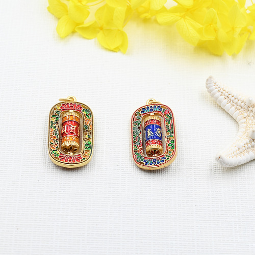 Tibetan Six Syllable Mantra Prayer Wheel Pendant Sand Gold Enamel Knitwear Chain Accessory Wholesale