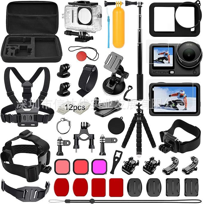 Suitable for Dji Action 6 Waterproof Case, Tempered Film Filter, Selfie Stick Accessory Set Suitable for Dji Action 6 Waterproof Case, Tempered Film Filter, Selfie Stick Accessory Set