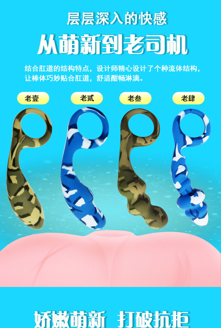 Silicone Anal Bead Plug, Black Camouflage Finish, Comfortable Long-Lasting Design for Adult Self-Pleasure — detail image 1