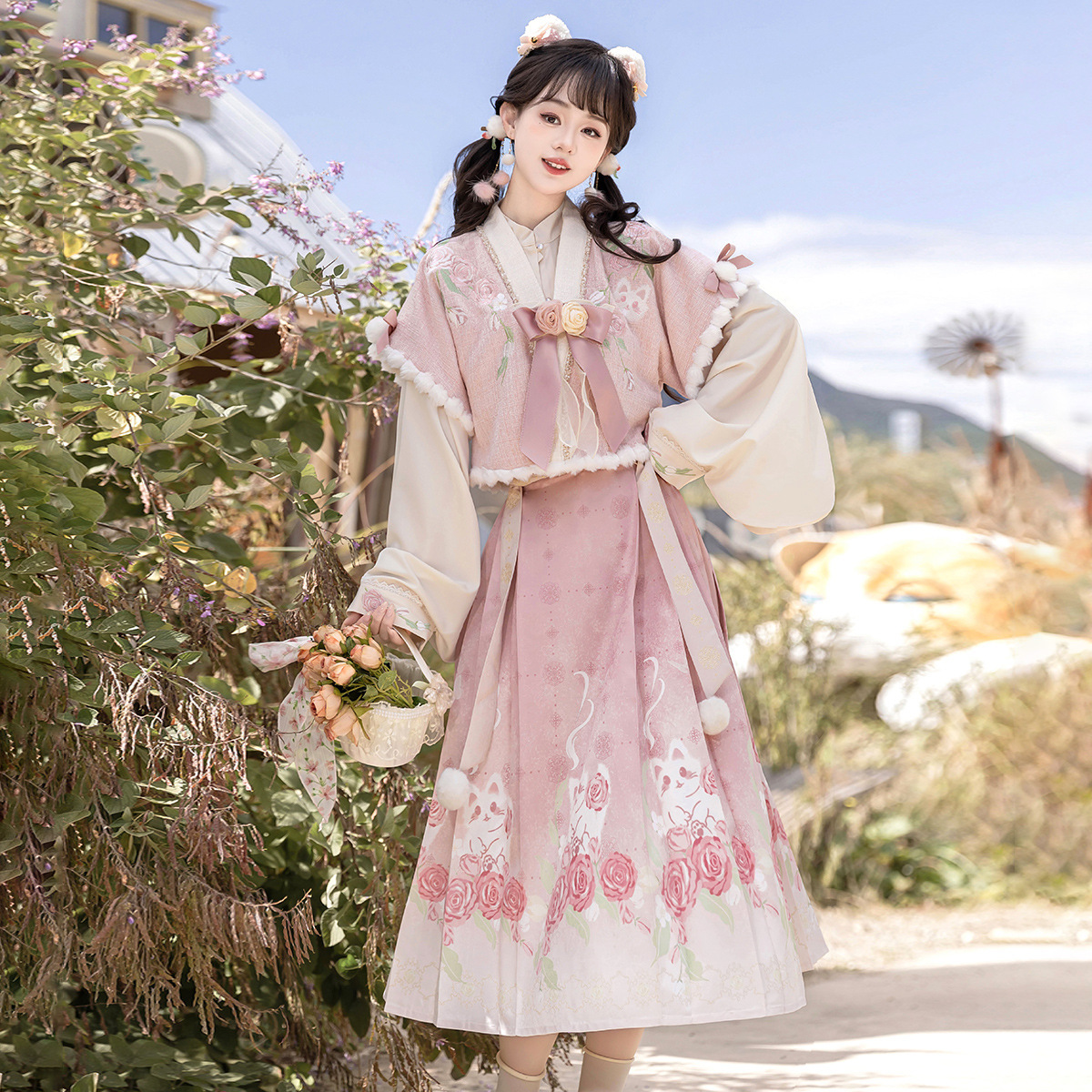 2026 Yimengge Original Rose Meow Meow Chinese Style Improved Han Elements Women's Jacket Top and Skirt Set 9324