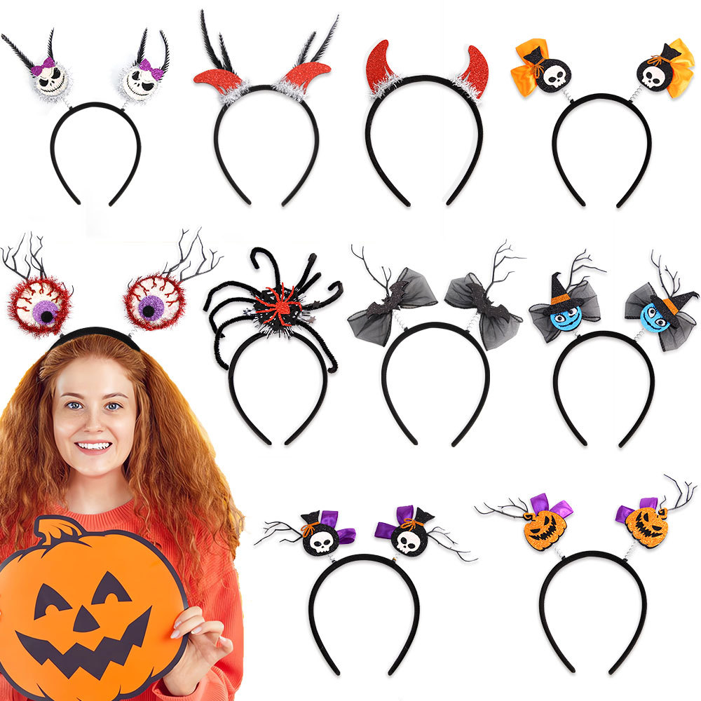 Nuevo cross-border Halloween cabello de calabaza de cabeza de araña arco fantasma fiesta decoración extraña tocado de murciélago de cuerno
