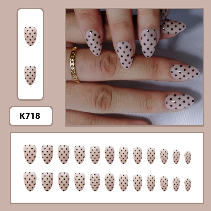 Cross-Border Flesh-Colored Nails with Black Polka Dots, Short Round Pointed Nail Patches, Removable and Reusable Fake Nails, Manicure Pieces Cross-Border Flesh-Colored Nails with Black Polka Dots, Short Round Pointed Nail Patches, Removable and Reusable Fake Nails, Manicure Pieces