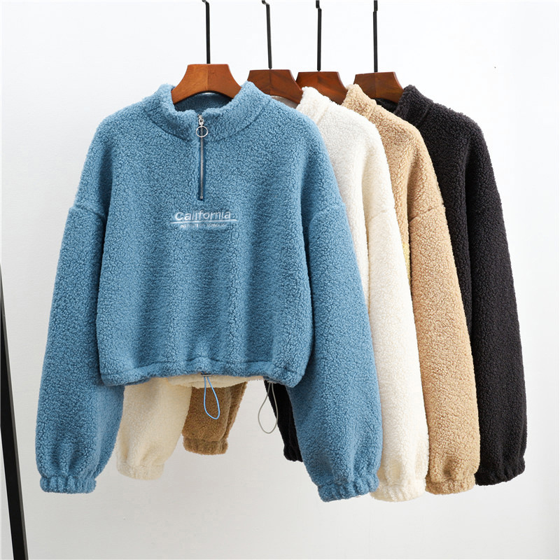 Vêtements pour femmes Pull court en polaire d'agneau Real Shot_voghion.com