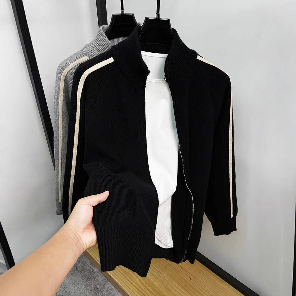 Ribbon Design Vertical Collar Cardigan Men's Knitwear Spring and Autumn Fashion Brand Sweater Men's Coat Zipper Sweater Jacket