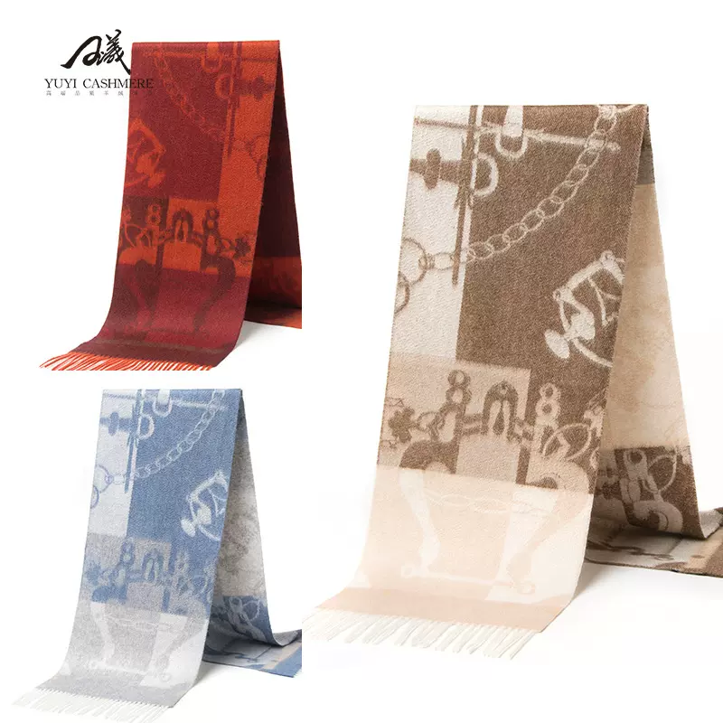 内蒙古羊绒粗纺双面提花围巾男女款厚款保暖秋冬围脖女时尚围巾女