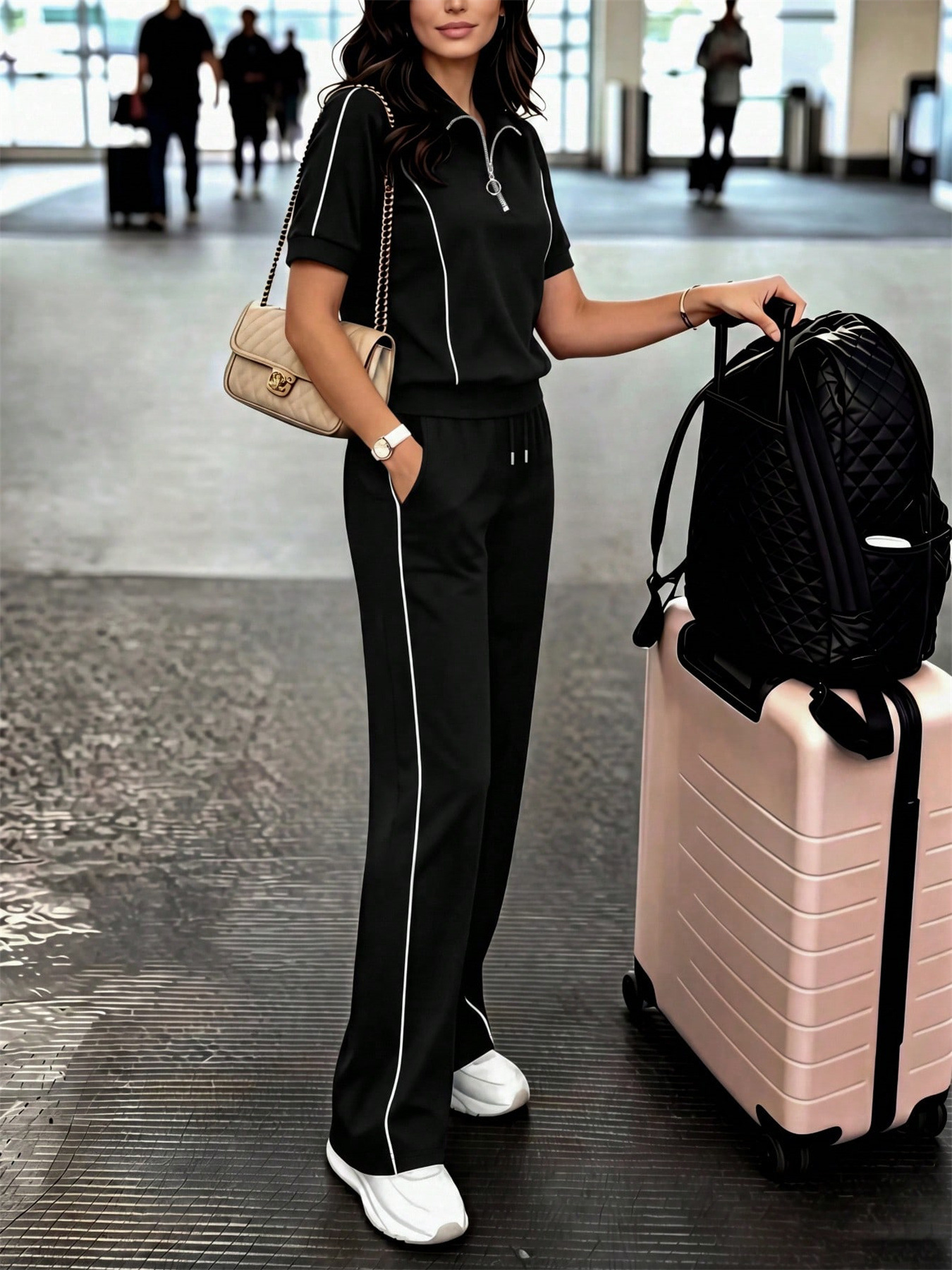 Women's Spring/Summer Short-Sleeved Two Piece Set European American Fashion Trendy Casual Regular Fit_ecoleips.com