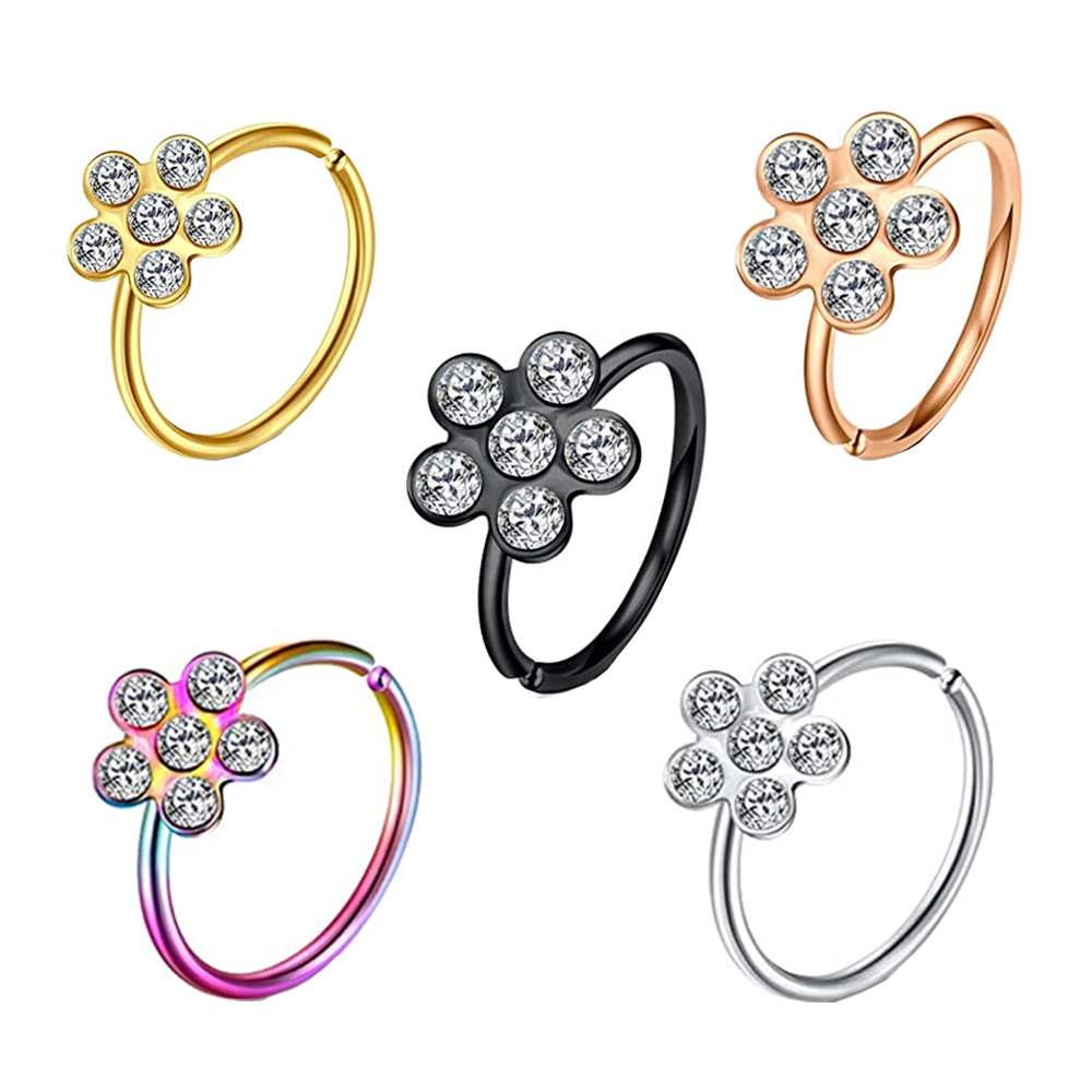 New Artificial Small Flower Diamond Nose Ring for Women - Stainless Steel Geometric Nail Piercing Jewelry detail image 9