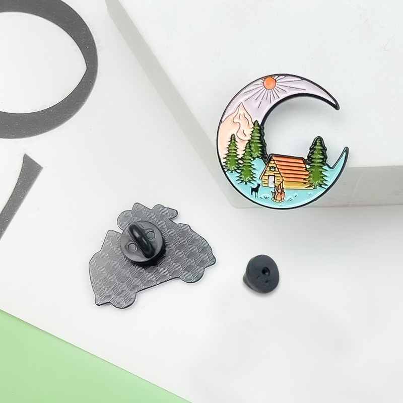 Broche de aleación de paisaje de dibujos animados, estilo ins, ropa, bolsos, accesorios, alfileres, elementos de la naturaleza, ilustración, insignia transfronteriza