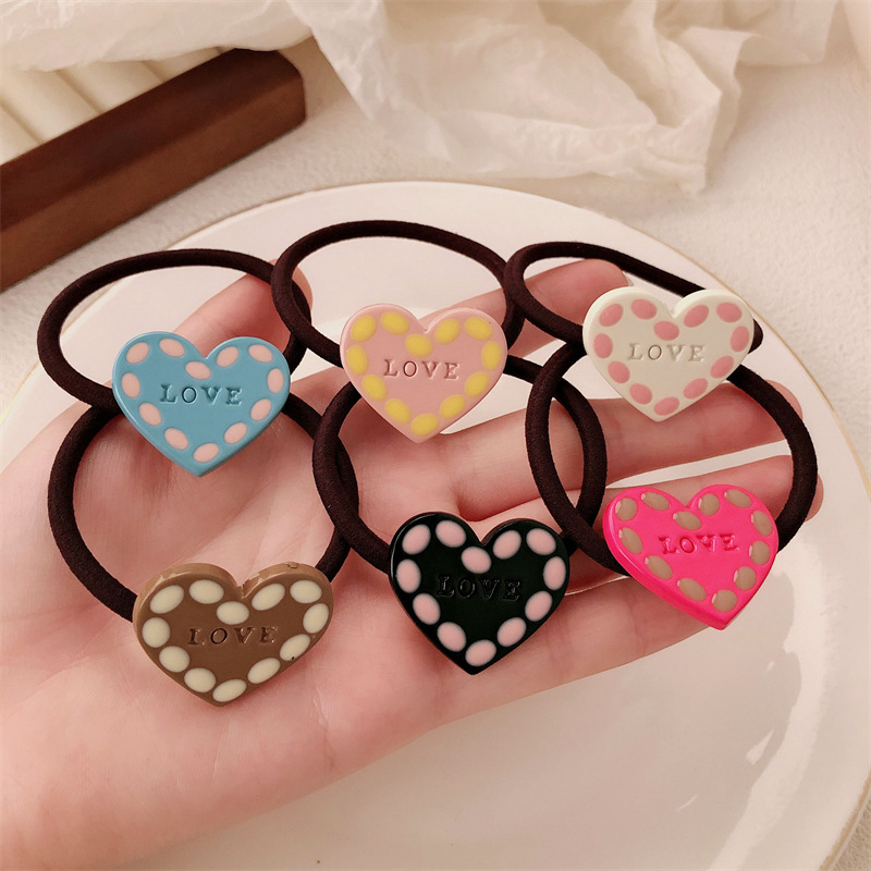 Corea del Sur color contrastante amor sonrisa banda de base de alta elasticidad simple anillo de cabello de alta sensación de cabello atado cuerdas de cabello adornamiento para el cabello