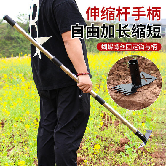 Cross-border all-steel two-sided hoe weeding and shoveling household tools pointed rake dual-purpose hoe multifunctional hoe gardening