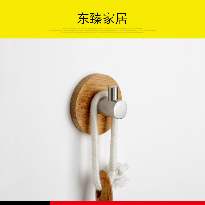 Gancho de bambú baño cocina toalla abrigo y sombrero gancho de madera maciza puerta de acero inoxidable sin costura gancho pegajoso suministro directo de fábrica