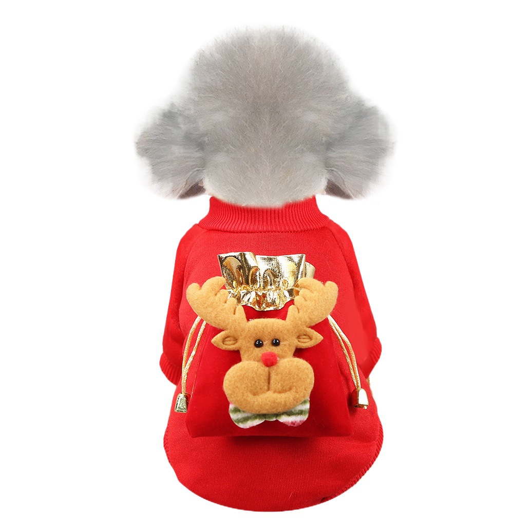 Navidad ropa para perros gato ropa para mascotas otoño e invierno cálido suéter de lana suministros Lucky bolsa bolsillo Elk