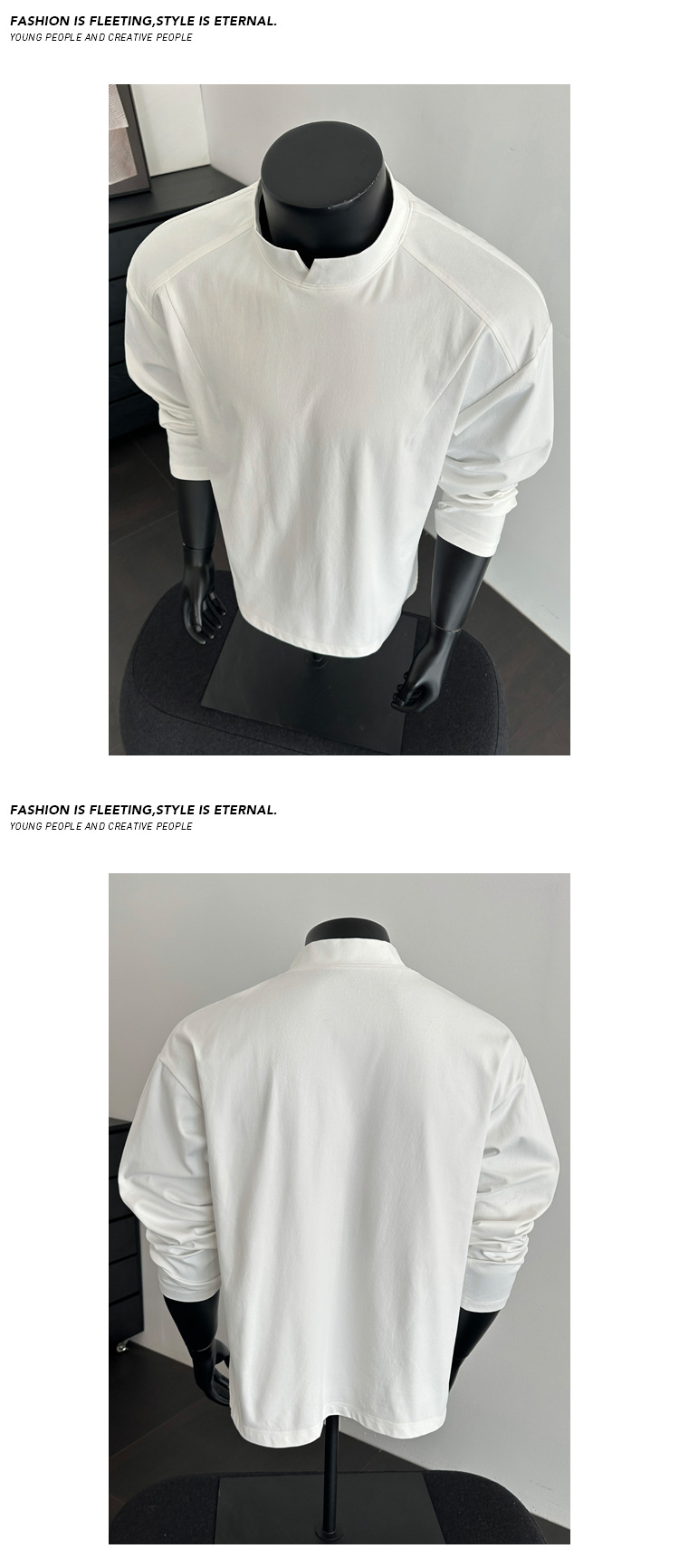 Men's V-neck Patchwork Long Sleeve T-shirt Boxy Oversized Top_voghion.com