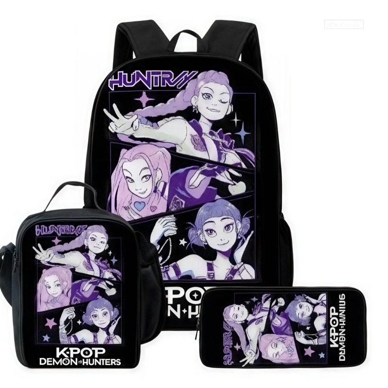 Two-Dimensional K-Pop Demon Hunter Backpack Three-Piece Meal Bag Student School Bag Lightweight Casual Travel Bag