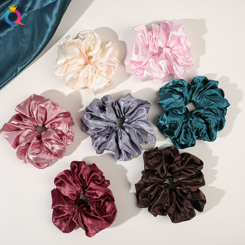 Qiyue European and American cross-border fashion colorful large intestine hair ties solid color satin versatile ponytail hair ties hair rope OL hair accessories for women