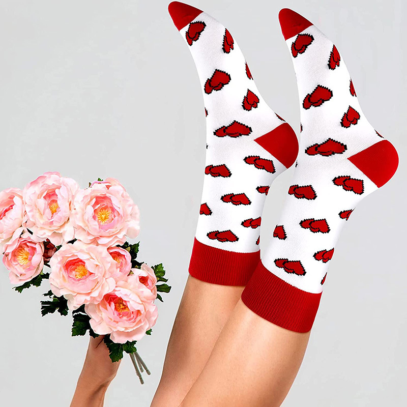Calcetines transfronterizos del día de San Valentín calcetines de tubo de color de contraste de amor Valentine's Day amantes de los calcetines de algodón fabricantes