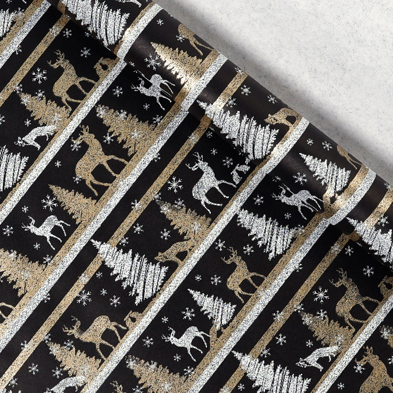 Serie navideña - Snow Deer Forest black; 43cmx3 metros (embalaje en rollo)