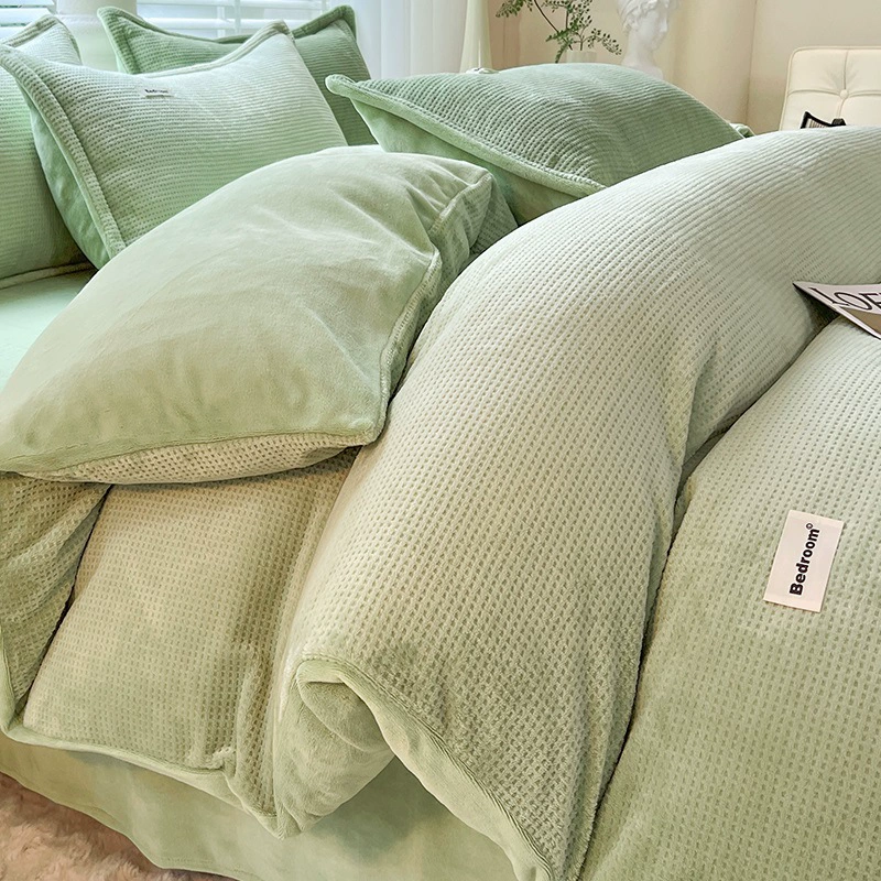 velvet warm jeans, coral set, warm sheet, flannel suede duvet cover, 4 piece set, bedding