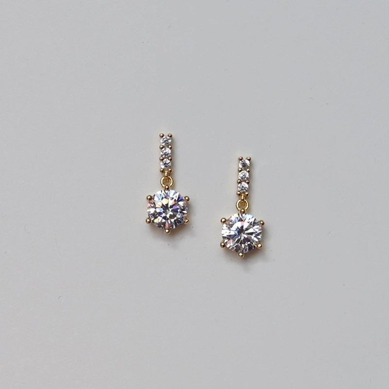 Серебряная игла, цирконий, блестящие серьги, корейский стиль, образец серебро 925, простой и элегантный дизайн, интернет-селебрити, японско-корейский стиль