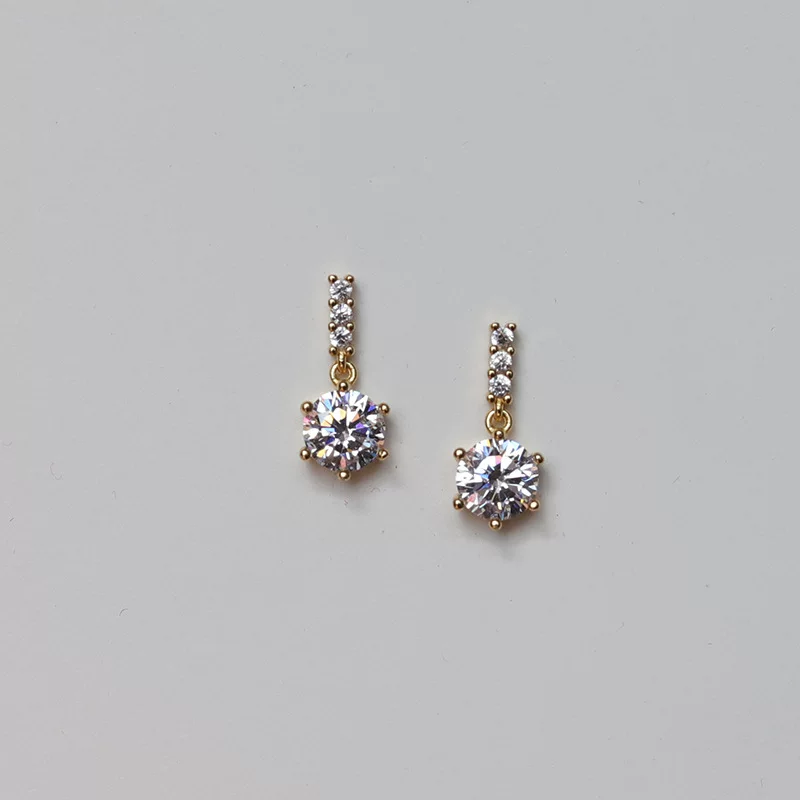 Серебряная игла, цирконий, блестящие серьги, корейский стиль, образец серебро 925, простой и элегантный дизайн, интернет-селебрити, японско-корейский стиль